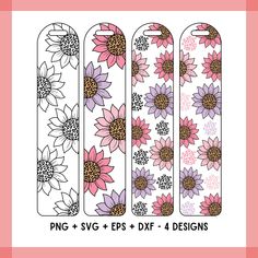 four flower nail decals with different designs