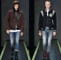 G-Star RAW Amsterdam 2015-2016 Fall Autumn Winter Mens Runway Catwalk Looks - Vintage Grunge Destroyed Denim Jeans Military Utility Cargo Pockets Outerwear Parka Coat Varsity Baseball Jacket Hoodie Boots Cargo Pockets Moto Motorcycle Biker Leather Emblems Patches Knee Panels Coated Suspenders Knit Scarf Plaid Blazer Vest Waistcoat Shirt Ribbed Sweater Jumper Beanie Knit Cap Leather Jacket Style, Blazer Vest, Runway Looks, Denim Details