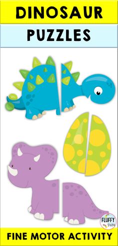 the dinosaur puzzle is shown with different shapes and sizes