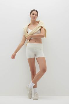 The Neela shorts are made from 100% cashmere, they feature a chic foldover design and ribbed details. Perfectly paired with the Lexie, these shorts are a stylish and cozy must-have. 145 grams of 100% pure cashmere in 12-gauge knit Foldover short Ribbed trim Elastic waist 18 1/4" total length, 9 1/2" rise, 3" inseam (size small) Dry Clean Only Ecru Color, 12 Gauge, Summer Blue, Mens Outerwear, Shopping Cart, Chic Outfits, Jumpsuit Dress, Sweater Top, Sweater Shirt