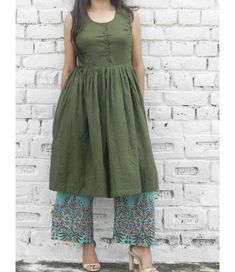 Teal Green Kurta With Mughal Pallazo Green Mulmul Kurta With Block Print, Green Bohemian Maxi Length Kurta, Green Anarkali With Block Print, Green Cotton Maxi Length Kurta, Fitted Maxi Length Green Kurta, Printed Flare Pants, Blue Block, Grey Floral