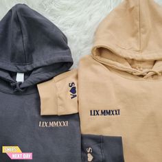 Personalized Roman Numeral Embroidered Hoodie, Custom Couple Matching Anniversary Hoodie, Comfort Colors Matching Sweater, Gift for Couples Discover our dedication to exceptional quality and personalized style! 🌟 Don't miss out on our amazing 70% off all items in our collection! 🛍️⏳ This limited-time offer won't last, so act fast. Spread the happiness with your loved ones and create treasured memories with our beautifully crafted products. ❤️🎁 🔔 Note: This price is for one individual item. T Bf And Gf, Pullovers Outfit, Pagosa Springs, Matching Hoodies, Embroidered Initials, Gf Bf, Matching Sweaters, Heart Hoodie, Pullover Outfit