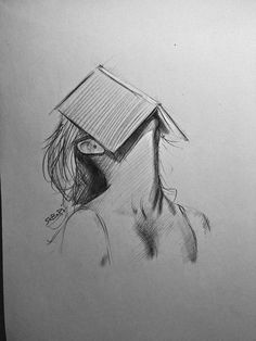 a black and white drawing of a person with a graduation cap on top of their head