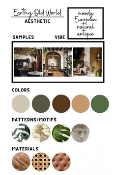 an info sheet with different types of furniture and decor items in the same color scheme