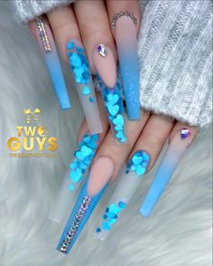 Luminous Nails, Blue Acrylic Nails, Gem Nails, Acrylic Nails Coffin Short