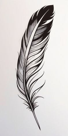 a black and white drawing of a feather