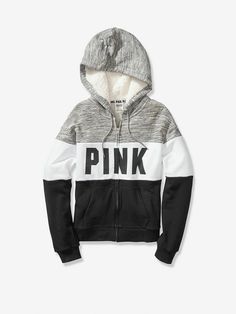 ~ VICTORIA'S SECRET ~ ~ PINK ~ Slouchy Colorblock Sherpa Lined Hood Perfect Full-Zip Hoodie Limited Edition LAST ONE IN STOCK! SOLD OUT!! Snuggle up to this incredibly cozy full-zip featuring a soft sherpa lined hood.  Designed to have a relaxed fit with slouchy dropped shoulders.  Match it with your favorite leggings! Must have sweat by Victoria's Secret PINK! Description: Super soft fleece Relaxed, slouchy fit Sherpa lined hood with adjustable drawstring Printed graphic details Kangaroo pocket Pink Patchwork Hoodie For Fall, Pink Hooded Hoodie With Patchwork, Pink Fleece Hooded Jacket For Streetwear, Winter Color Block Hooded Top, Trendy Pink Hooded Jacket With Double-lined Hood, Hooded Color Block Tops For Winter, Victoria's Secret Sporty Long Sleeve Hoodie, Winter Hooded Color Block Tops, Winter Pink Hoodie With Double-lined Hood