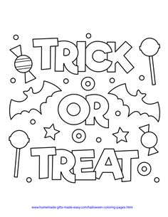 a trick or treat coloring page with candy and candies on the side, in black and white