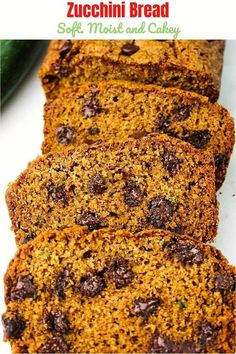 slices of zucchini bread with chocolate chips on top