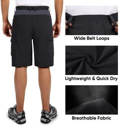 90% Polyester, 10% Spandex Imported Zipper closure [Perfect Fit] Part elastic waistband with belt loops and internal drawstring offer a perfect fit for you. [5 Breathable Pockets] 5 deep pockets with breathable mesh liners including front pockets, zipper pocket and flap pocket [Breathable & Quick Dry] Four-way stretch breathable and quick-dry designed can keep you comfortable and cool for cycling. [Elastic Wear Resisting] The shorts in baggy design with leg and crotch stretch lycra, offer you th Practical Black Bottoms For Outdoor, Outdoor Black Bottoms With Belt Loops, Black Outdoor Bottoms With Belt Loops, Outdoor Shorts With Elastic Waistband, Sporty Shorts With Belt Loops, Sporty Moisture-wicking Shorts For Camping, Outdoor Shorts With Belt Loops, Black Moisture-wicking Shorts For Outdoor Activities, Black Moisture-wicking Shorts For Outdoor