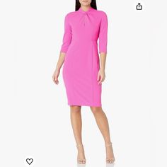 Solid Pink Sheath Midi Dress With Twist Neckline. Invisible Zipper, High Neckline, Never Worn. Classy And Modest, While Sexy And Stylish. Feminine Stretch Dresses For Workwear, Pink Bodycon Dress For Office, Pink Stretch Midi Dress For Work, Fitted Pink Mini Dress For Office, Sheath Midi Dress, Donna Morgan Dress, Figure Flattering Dresses, Red Black Dress, Button Shirt Dress