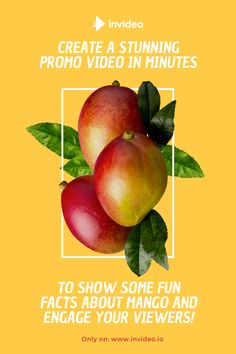 two apples on top of each other with the words create a stunning video in minutes to show some fun fact about mango and engage your viewers