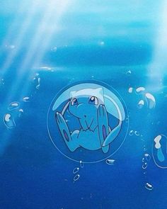 an image of a cartoon character floating in the water with bubbles on it's surface