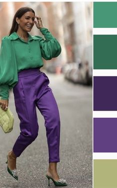 Black Women Spring Outfits, Outfits Black Women Spring, Green And Purple Outfit, Spring Outfits Black Women, Spring Outfits Black, Autumn Color Palette Fashion, Casual Spring Outfits, Outfits Black Women