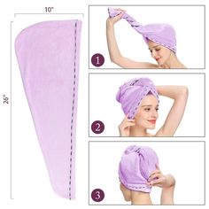 the instructions for how to tie a towel on top of a woman's head