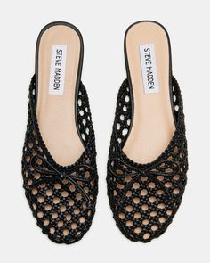 BARTLEY Black Woven Slip-On Mule | Women's Flats – Steve Madden