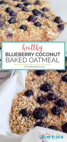 healthy blueberry coconut baked oatmeal bars with text overlay that reads healthy blueberry coconut baked oatmeal bars