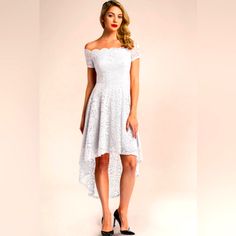 This Is A Dressystar Brand, Hi-Lo Hem, Off-Shoulder White Dress, Size Xxl (Sizing Info Is Listed In The Photos). It Has Never Been Worn, New Without Tags. Great Dress, Just Wasn't The Right Fit For Me And I Missed The Return Window. Feel Free To Let Me Know If You Have Any Questions, Thanks! Summer Off Shoulder Dress With Short Sleeves For Party, Summer Off Shoulder Short Sleeve Dress For Party, Summer Off Shoulder Short Sleeve Party Dress, White Off Shoulder Dress With Short Sleeves For Party, Off-shoulder Lace Dress For Summer Evening, White Off Shoulder Short Sleeve Party Dress, White Off Shoulder Dress With Short Sleeves, White One-shoulder Lace Dress, Flirty White Off Shoulder Dress For Summer