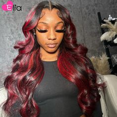 Highlight Purple Human Hair Wig Highlights Red Body Wave 13x6 Lace Frontal Wigs for Women Brazilian Wig Highlights, Highlights Red, Lace Wigs Styles, Quick Weave Hairstyles, Lace Frontal Wigs, Work Hairstyles