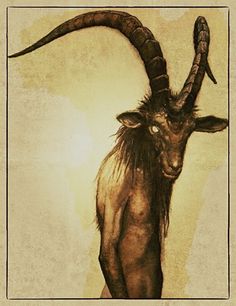 an animal with long horns standing in front of a wall