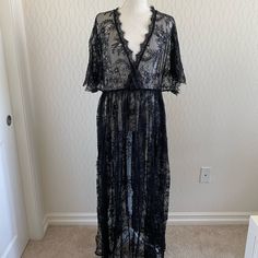 Brand New, Never Been Worn Lace Surprise Dress With A Side Slit. Size: 0xl Fits Up To 48.8" Bust, 32.3" Waist, 15.2" Sleeve Length, 56.9" Length Black Sheer Lace Dress, Eyelash Lace Dress, Sheer Lace Dress, Sheer Lace, Lace Dress, Dream Wedding, Colorful Dresses, Maxi Dress, Sleeve Length