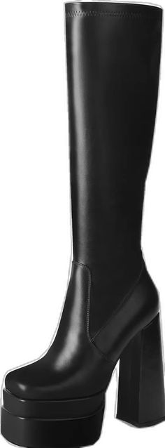 Black Knee-high Boots With Chunky Platform And Block Heel, Knee-high Platform Heeled Boots Medium Width, Knee-high Chunky Platform Heeled Boots In Synthetic, Black Leather Knee-high Boots With Chunky Platform, Black Knee-high Platform Boots Medium Width, Gogo Boots, How To Stretch Boots, Side Zipper, Chunky Heels