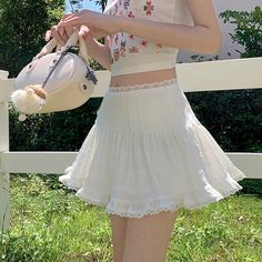 Lamuusaa y2k Skirt Women Coquette Clothes White Lace Trim Low Rise Flowy A Line Short Skirts 2000s Skirts 2000s, Fairycore Skirt, Skirts Y2k, Streetwear Skirt, Coquette Clothes, Y2k Skirts, Y2k Skirt, Empire Dresses, Skirt Streetwear