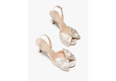 For the bride-to-be: Toss the bouquet in that magical white dress and these satin slingback pumps done in a d'orsay style and adorned with pearls and jewels to boot. | Kate Spade Happily Slingback Pumps, Ivory Bridal - 11 Sling Back Pumps, Ivory Bridal, Shoes Heels Pumps, Sheep Leather, Black White Pink, Pumps Flat, Sling Back, Slingback Pump, Pumps Heels