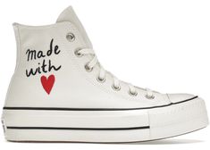 Buy and sell authentic Converse shoes on StockX including the Converse Chuck Taylor All-Star Lift Hi Made With Love (W) and thousands of other sneakers with price data and release dates. Converse Off White, Cute Converse, Chuck Taylor All Star Lift, White Egret, Converse Red, Taylor Made, Black Converse, White Converse, Diy Shoes