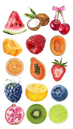 watercolor painting of different fruits and vegetables