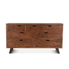 the chest of drawers is made from wood and has five drawers on one side, with two