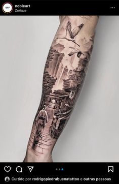 a man's arm with an image of birds on it