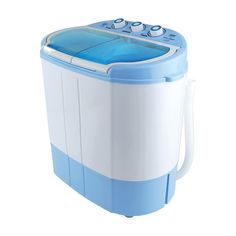 a blue and white portable washing machine