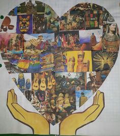 a heart shaped collage with images of people and things in the shape of a hand