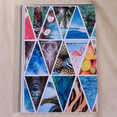 a spiral notebook with many different pictures on it