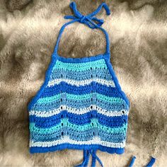 Cotton On Crochet Halter Top Size Xs Blue And White Stripes Halter Top Crochet Knit Open Back : Double Tie Closure Cropped Neck Tie Scalloped Edge Brand New With Tags Make Me An Offer Casual Blue Knitted Top, Blue Trendy Knitted Tops, Trendy Blue Knitted Tops, Trendy Knitted Light Blue Top, Trendy Light Blue Knitted Top, Blue Beach Top With Crochet Trim, Blue Casual Crochet Top For Beach, Blue Knitted Cotton Tops, Casual Blue Crochet Top For Beach