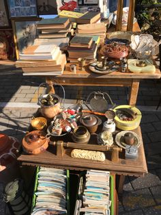 a table with many different items on it