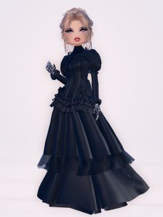 a doll wearing a black dress and gloves