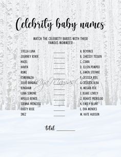 a baby's name is shown in the middle of a snow covered forest