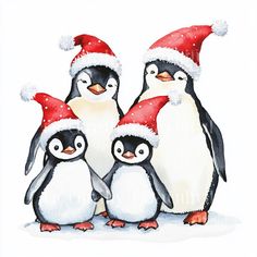 Watercolour Clipart, Penguin Family, Family Clipart, Coloured Background, Family Of Five, Family Cartoon, Jpeg Images, Family Of Three, Animal Cookies