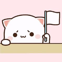 a white cat holding a flag in its paws