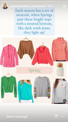 Hoc Blue Spring, True Spring Winter Outfits, Clear Spring Capsule Wardrobe, Paintbox Spring House Of Colour, House Of Colour Spring Outfits, House Of Color Spring Outfits, Hoc Spring Color Outfits, Bright Spring Capsule Wardrobe, Bright Spring Color Palette Outfit