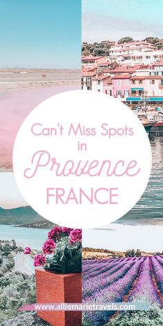 the words can't miss spots in france on top of pictures of lavender fields