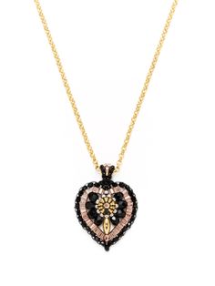 Black & Rose Heart Pendant Necklace by Miguel Ases at Gilt Miguel Ases Jewelry, Rose Heart, Rosé Heart, Bead Patterns, Brick Stitch, Heart Pendant Necklace, Black Rose