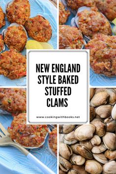 new england style baked stuffed clams collage with text overlay reading'new england style baked stuffed clams '