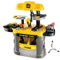 a toy tool bench with tools on it and instructions to make it look like an assembly machine