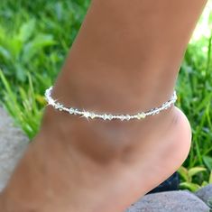 Ankle Bracelet, Best gift for any occasion!!  Unique holiday gift for that someone special. This anklet is the perfect bridesmaids gift, bridal shower gift, something blue and more!  The crystal stones will add a sparkle to your wedding day look, this anklet can be worn by anyone.  It is made from stainless steel and has a fun design to match the wedding theme. Anklet is made with 4mm European crystals and 2mm silver beads. Has a chain extender for perfect sizing. Wedding Anklets, Crystal Anklet, Beaded Ankle, Summer Anklets, Turquoise Jewelry Native American, Women Anklets, Coin Pendant Necklace, Swarovski Crystal Bracelet, Waist Beads