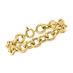 Ross-Simons - Italian 18kt Yellow Gold Rolo-Chain Bracelet. 8". Treat yourself to the lofty luxury of this 18kt yellow gold rolo-chain bracelet from Italy. Perfect on its own or as a fabulous companion to other sumptuous, stackable favorites. A timeless style you'll adore for decades to come! Springring clasp, 18kt yellow gold rolo-chain bracelet. Elegant Yellow Gold Bracelet With Rolo Chain, Gold-plated Yellow Gold Cable Chain Bracelet, Yellow Gold Cable Chain Bracelet, Yellow Gold Bracelet With Cable Chain, Yellow Gold Plated Bracelet With Cable Chain, Classic Gold Bracelets With Rolo Chain, Yellow Gold Rolo Chain Bracelet, Formal Gold Bracelets With Cable Chain, Gold Bracelets With Cable Chain For Formal Occasions