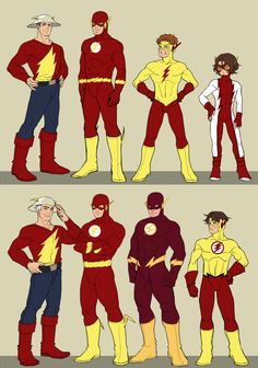 the flash and his four main characters are in different poses, with one man standing next to each other