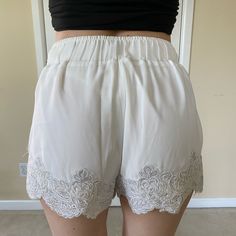 Lulus White Lace Shorts Xs. Perfect Condition- Never Worn! Chic Lace Trim Short Bottoms, Fitted Vacation Bottoms With Lace Trim, Fitted Bottoms With Lace Trim For Vacation, Casual Shorts With Lace Trim, Fitted Lace Trim Bottoms For Vacation, Casual Pajama Shorts With Lace Trim, Casual Lace Trim Short Bottoms, Summer Shorts With Lace Trim, Chic Lace Trim Bottoms For Beach